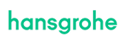 Logo Hansgrohe : Marque d'équipement de salle de bain Logo de la marque Hansgrohe en lettres minuscules, de couleur vert turquoise vif sur fond noir.